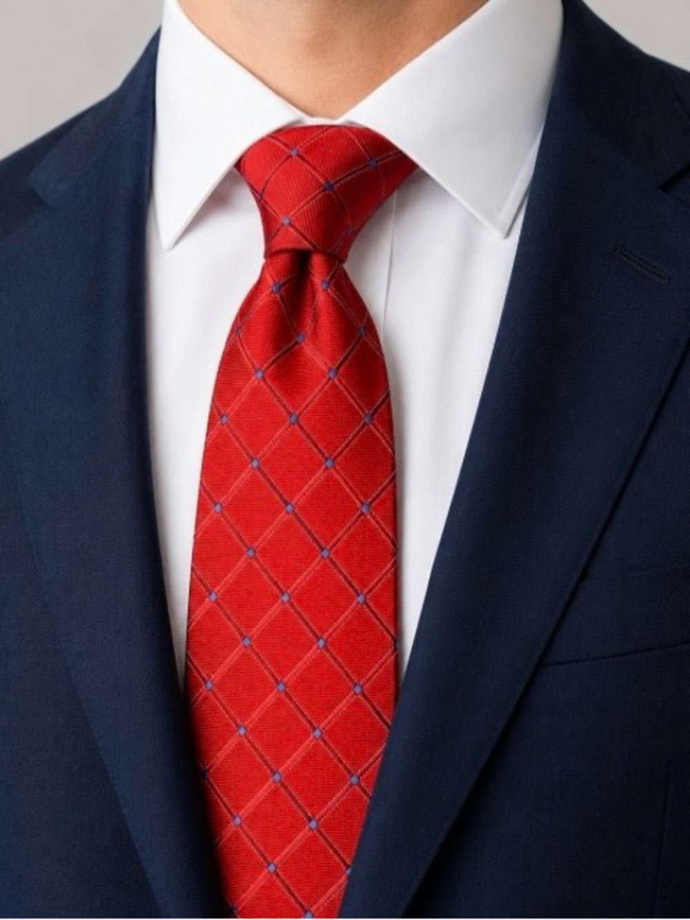 Nautica Mens Red Blue Grid Check Silk Tie Classic Windowpane Business Preppy EUC